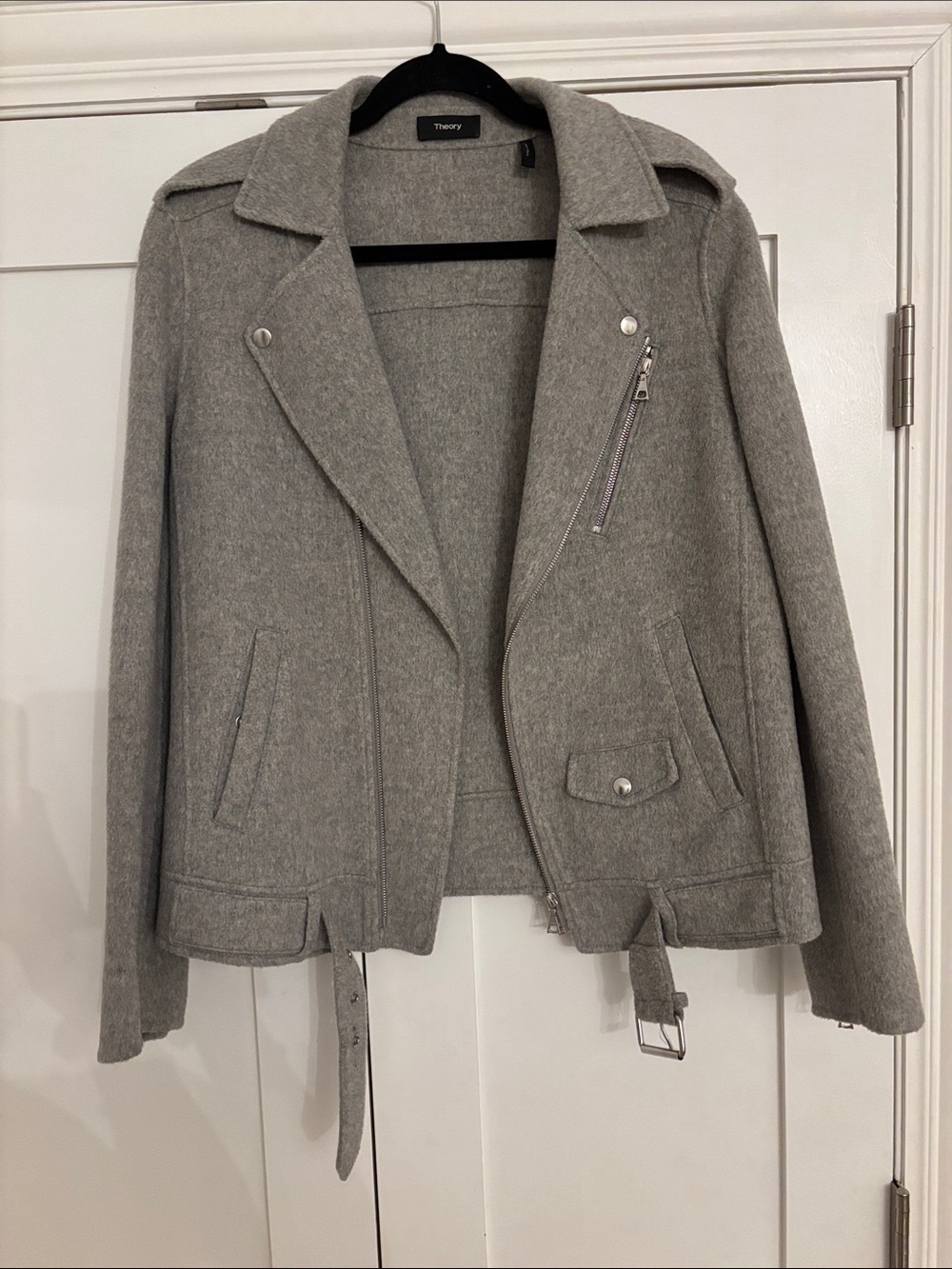 Theory Gray Wool-Blend Moto Jacket